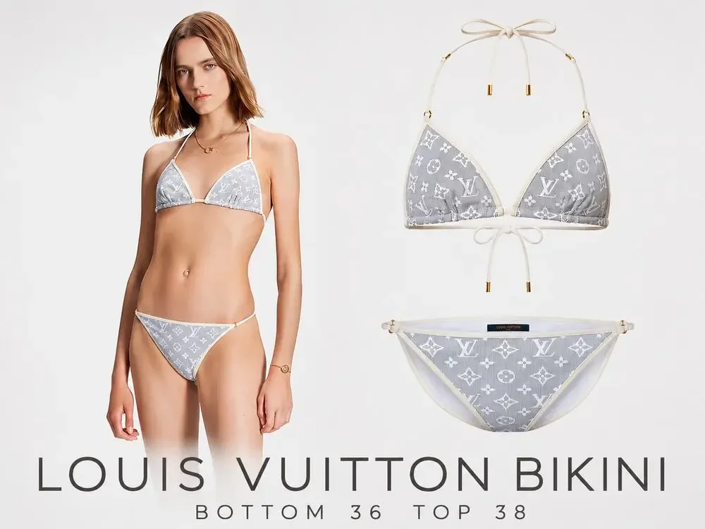 Louis Vuitton Gray White Monogram Triangle Bikini Set Top 38 Bottom 36 Small LTD